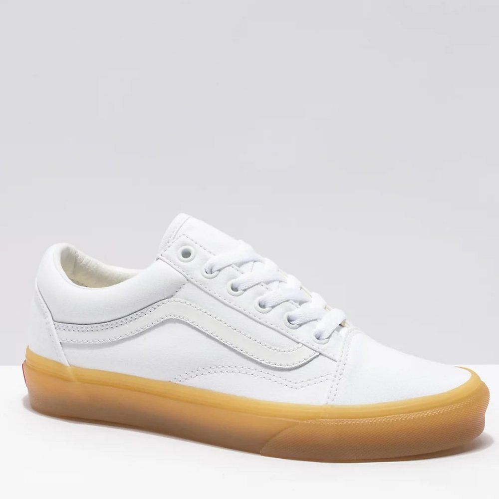White Leather Gum Sole Old Skool Vans